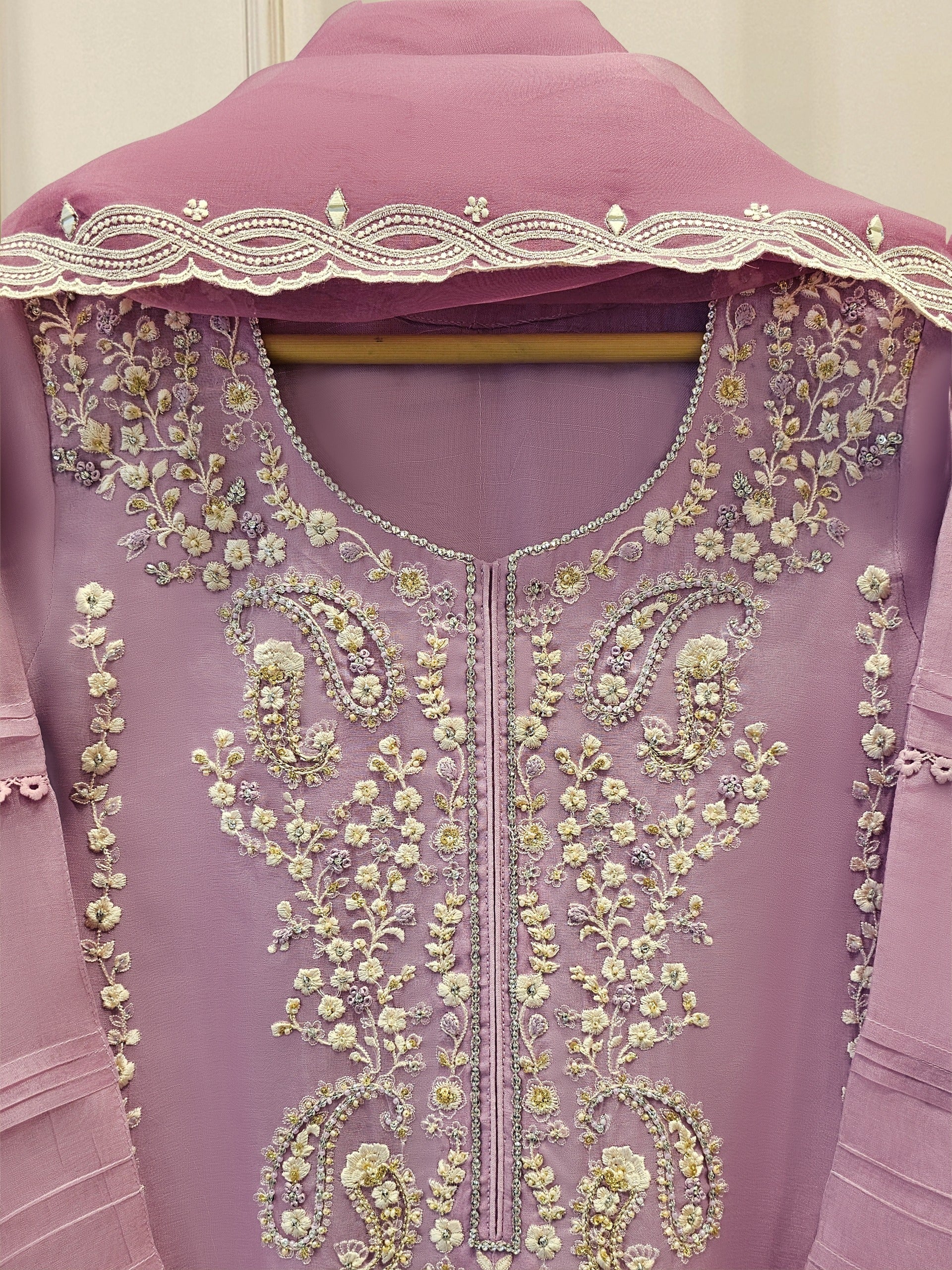 Pure Organza Embroidered Suit S111626