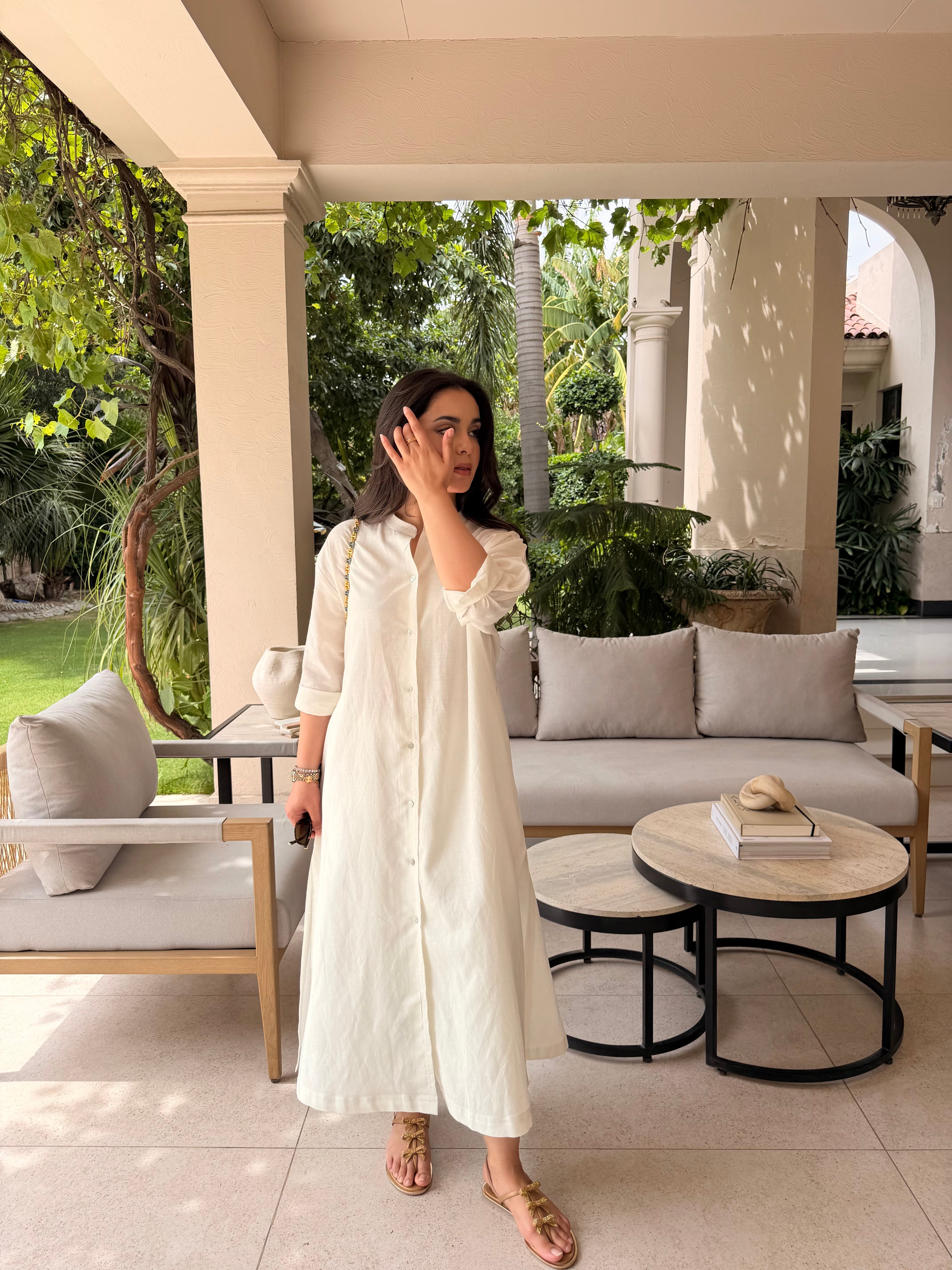 Oversized Linen Shirt Dress in White
