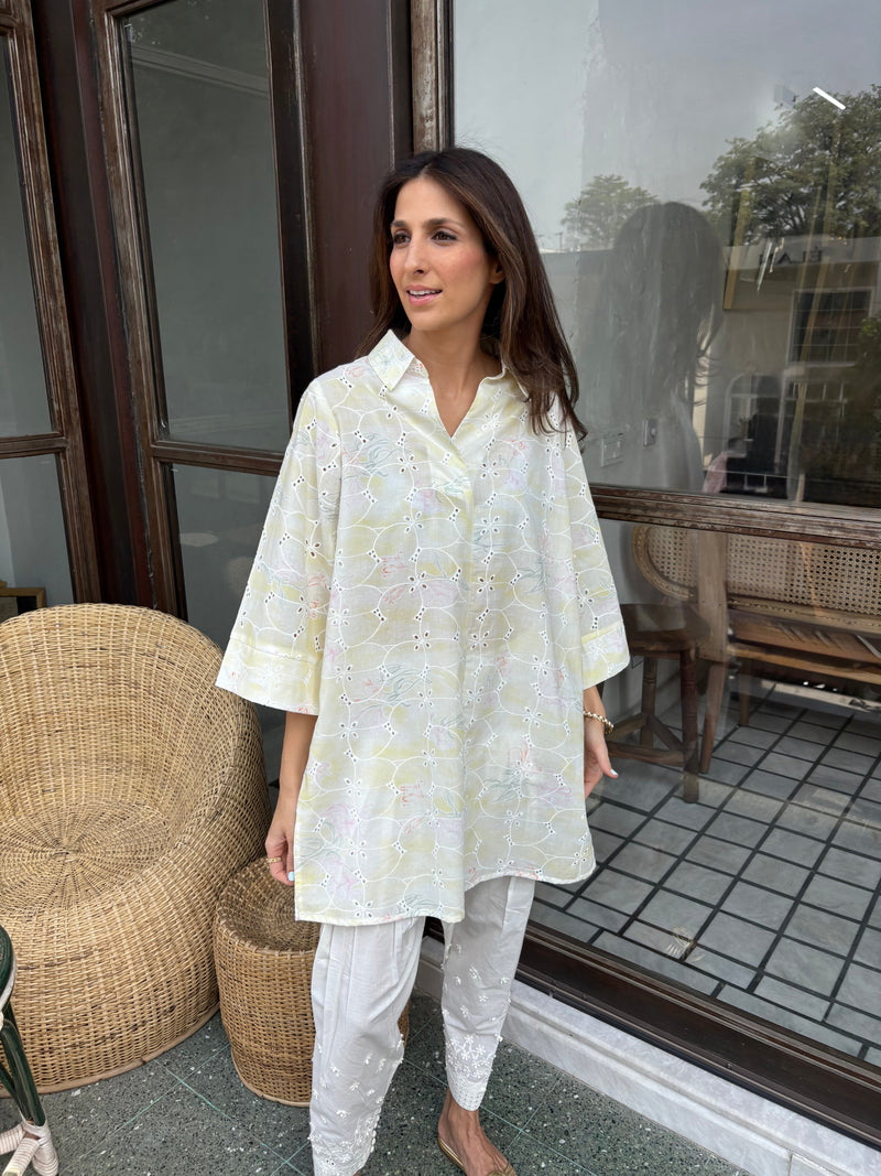 Yellow Lawn Toby Tunic with Tulip Shalwar