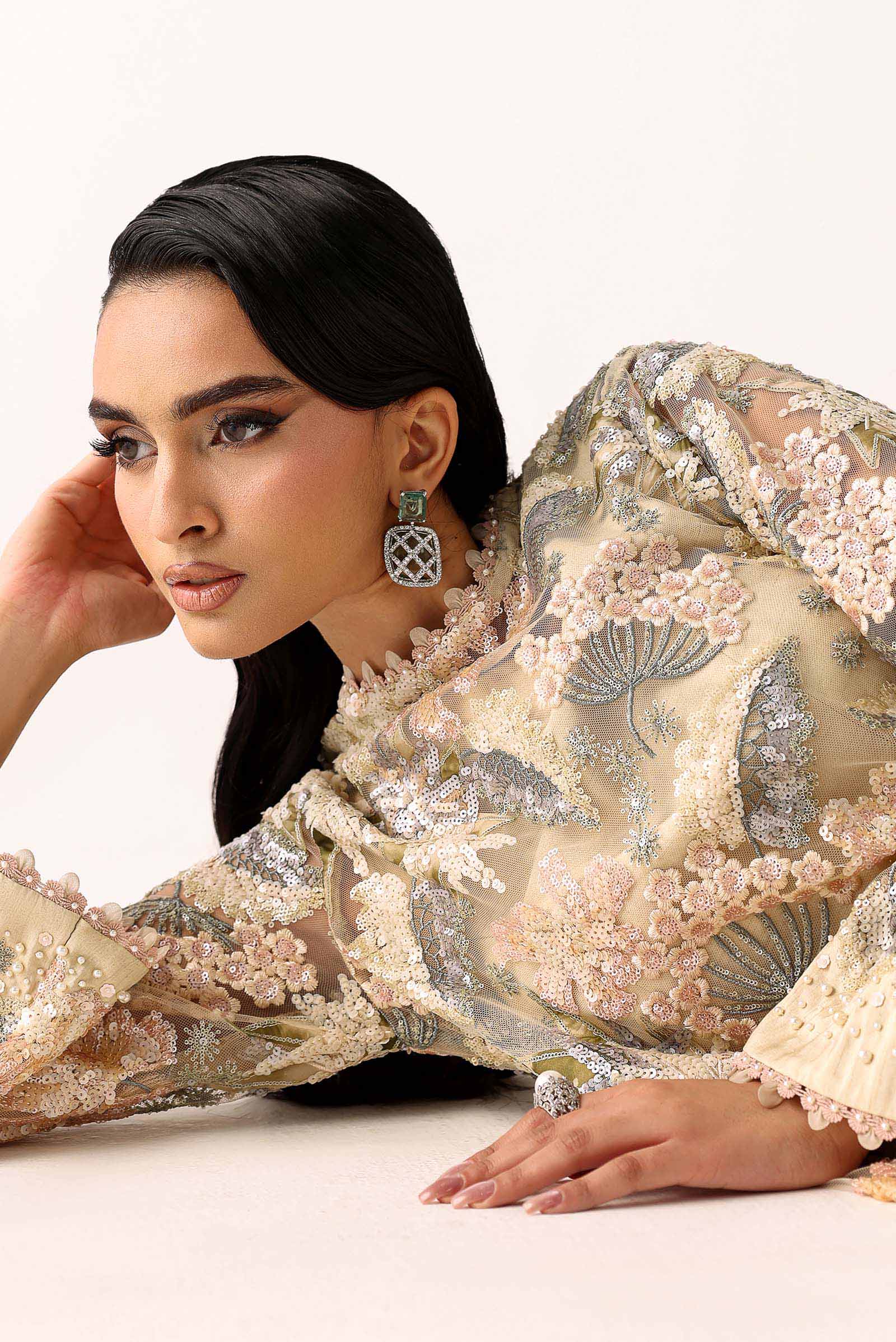Embroidered Net Fabric (1Pc)