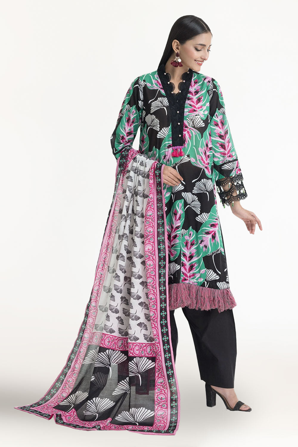 3 Piece Unstitched Jacquard Suit with Printed Lawn Dupatta