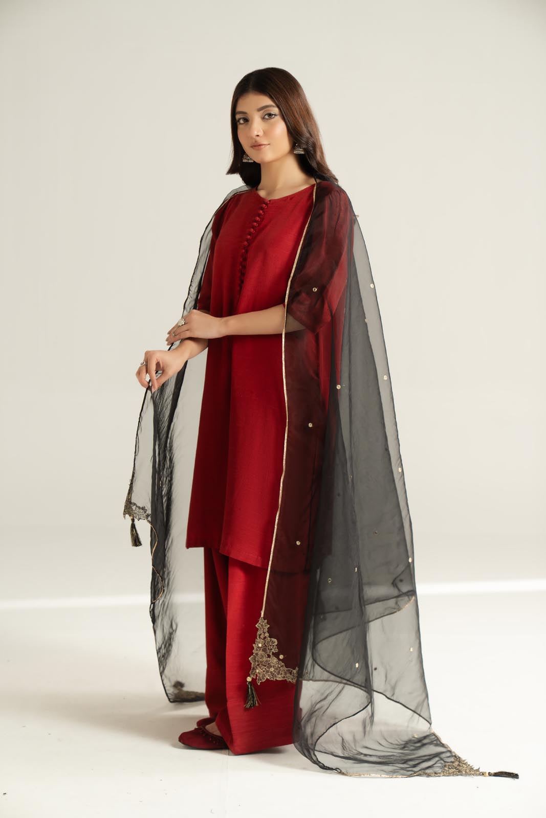 1 Piece Synthetic Organza Embroidered Stole (CO0037)