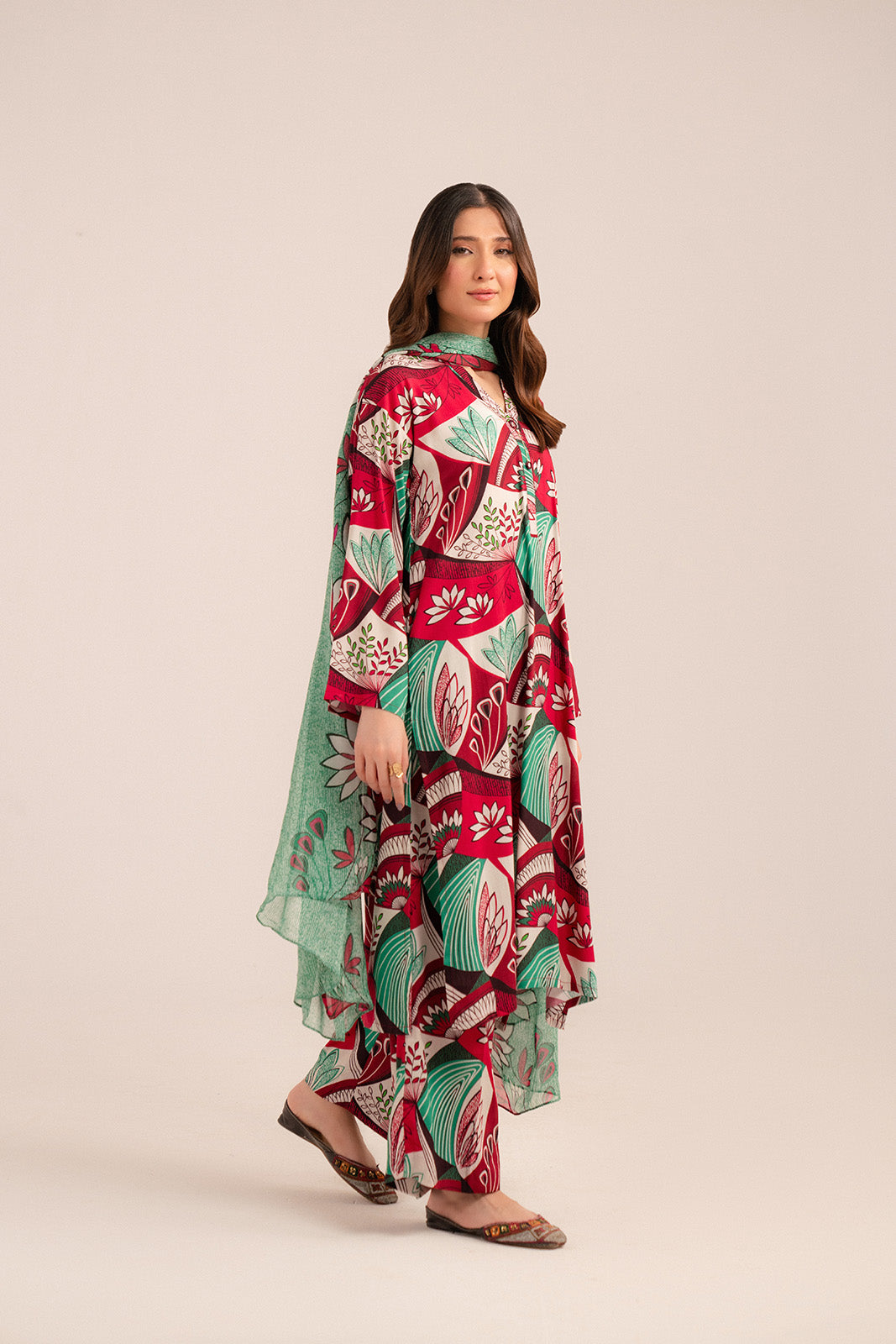 3 Piece Printed Viscose Linen Printed Suit (CP0228)