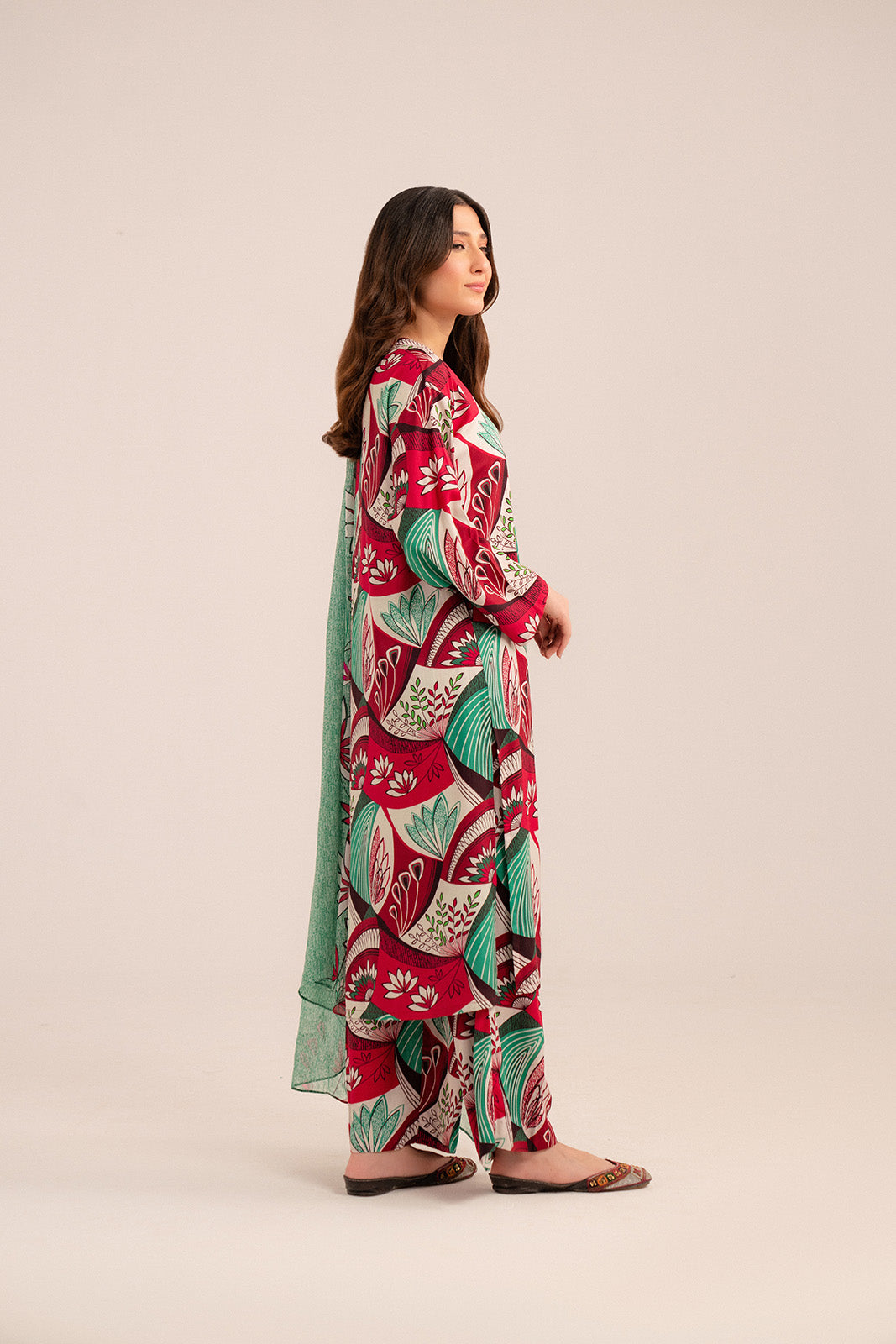 3 Piece Printed Viscose Linen Printed Suit (CP0228)
