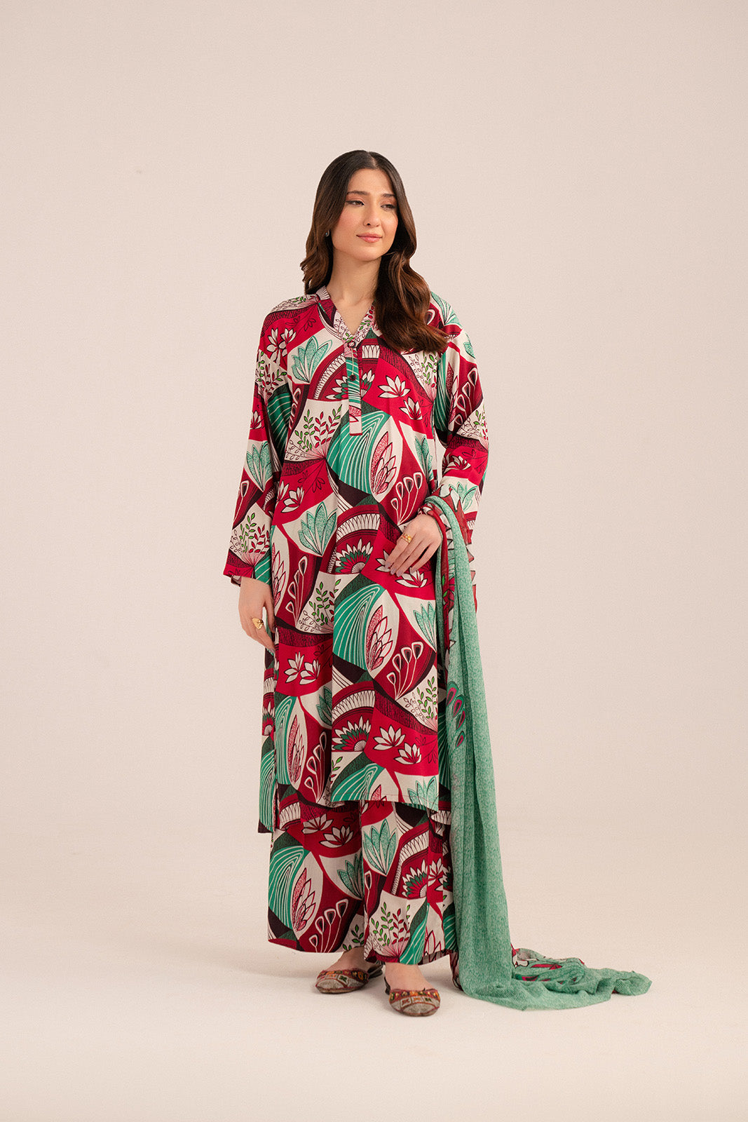 3 Piece Printed Viscose Linen Printed Suit (CP0228)