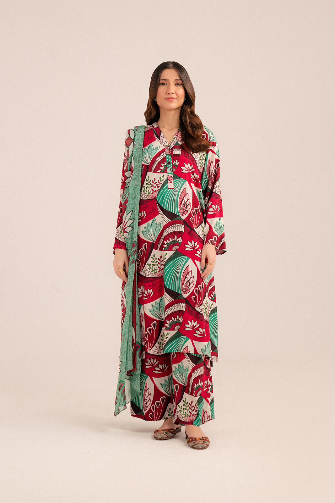 3 Piece Printed Viscose Linen Printed Suit (CP0228)