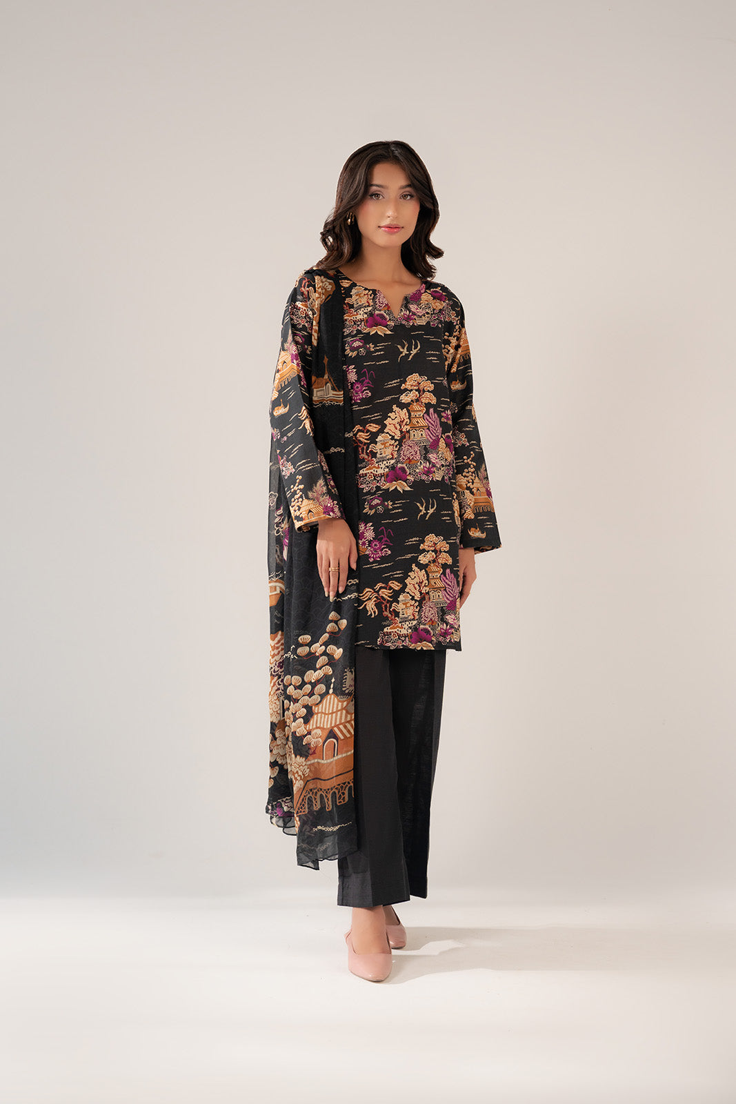 3 Piece Printed Slub Khaddar Printed Suit (CP0260)