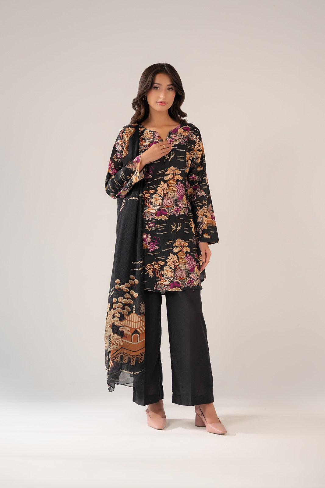 3 Piece Printed Slub Khaddar Printed Suit (CP0260)