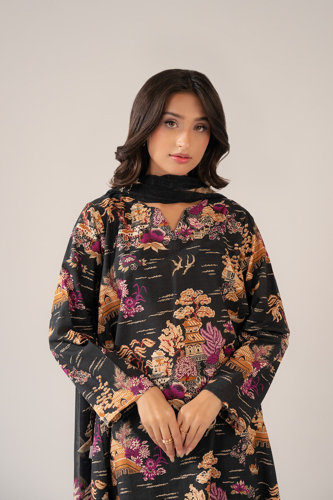 3 Piece Printed Slub Khaddar Printed Suit (CP0260)