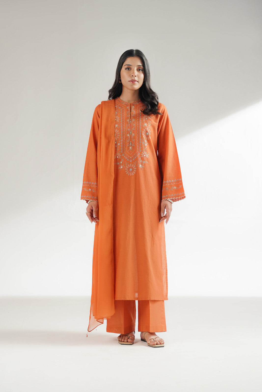3 Piece Dobby Cotton Embroidered Suit (CP0477)