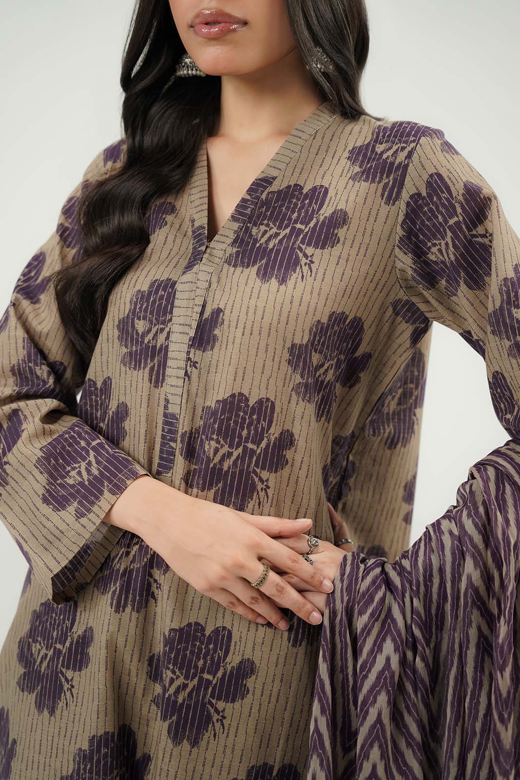 3 Piece Printed Slub Khaddar Printed Suit (CP0591)