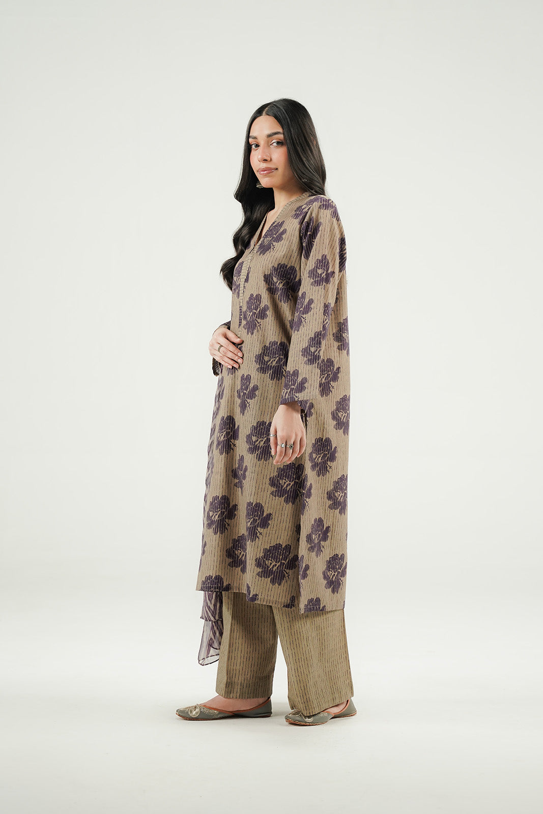 3 Piece Printed Slub Khaddar Printed Suit (CP0591)