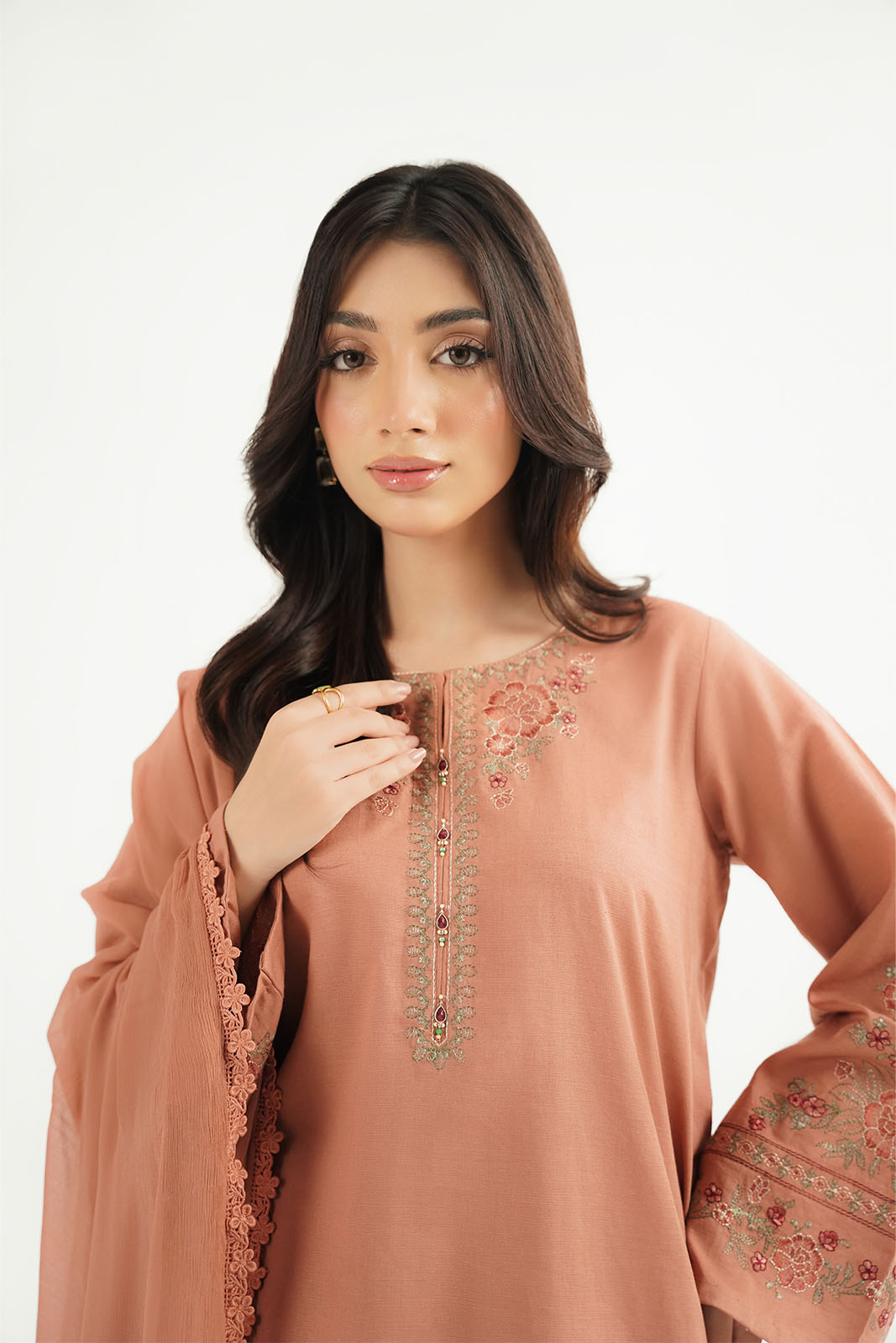 3 Piece Slub Khaddar Embroidered Suit (CP0611)