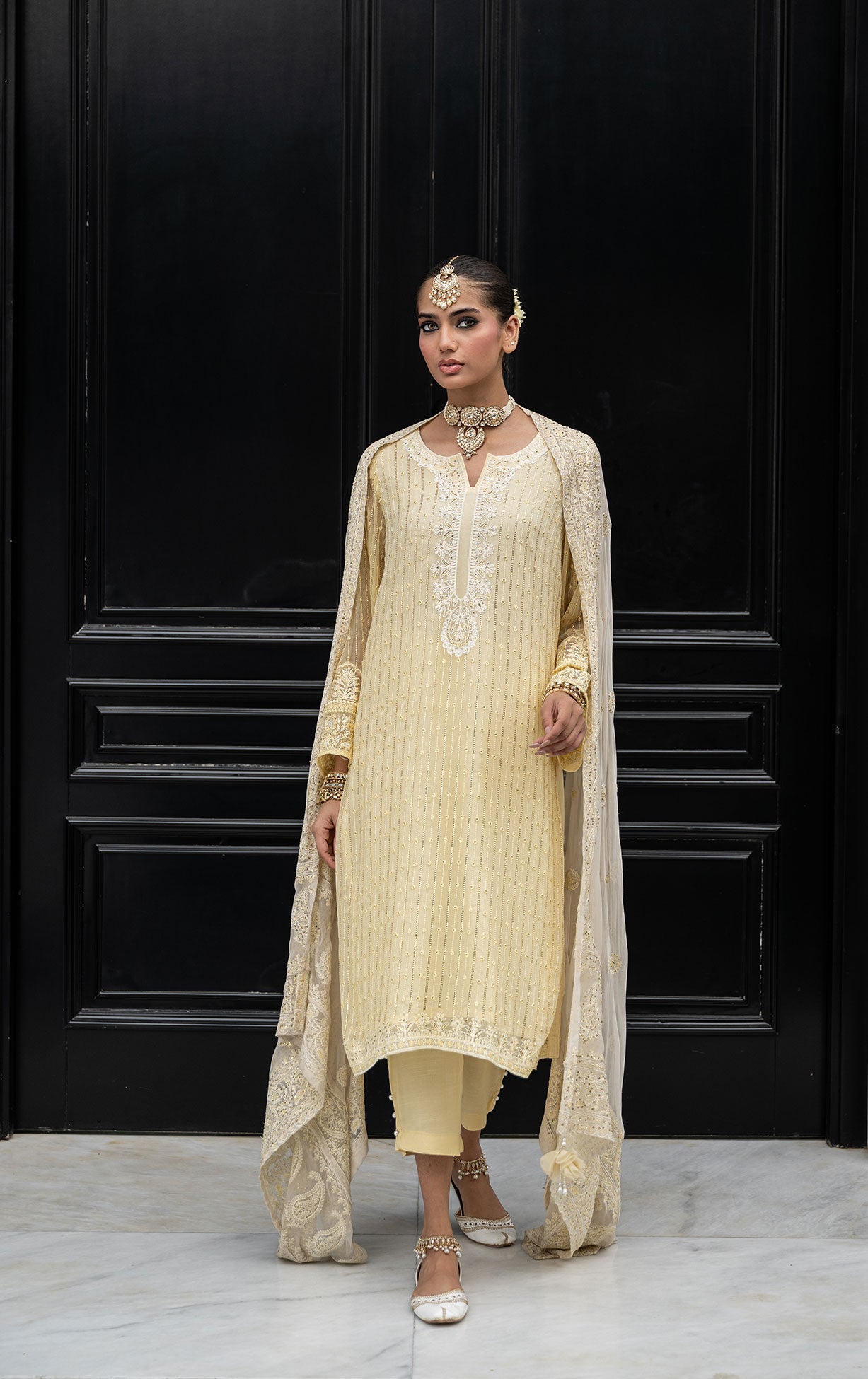 Ss24Da-2411 Lemon Yellow 2Pcs Embroidered Kurta With Trouser
