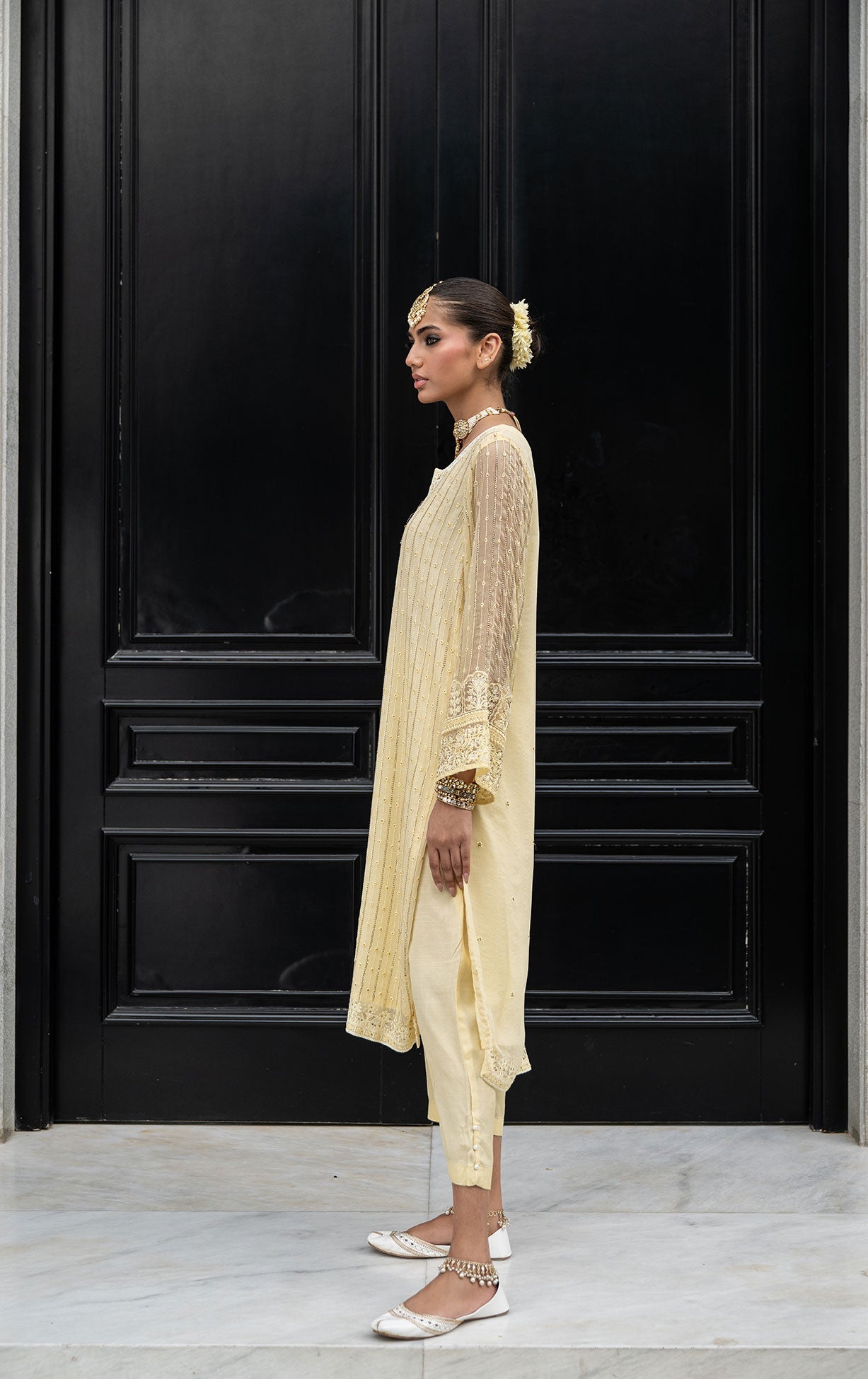 Ss24Da-2411 Lemon Yellow 2Pcs Embroidered Kurta With Trouser