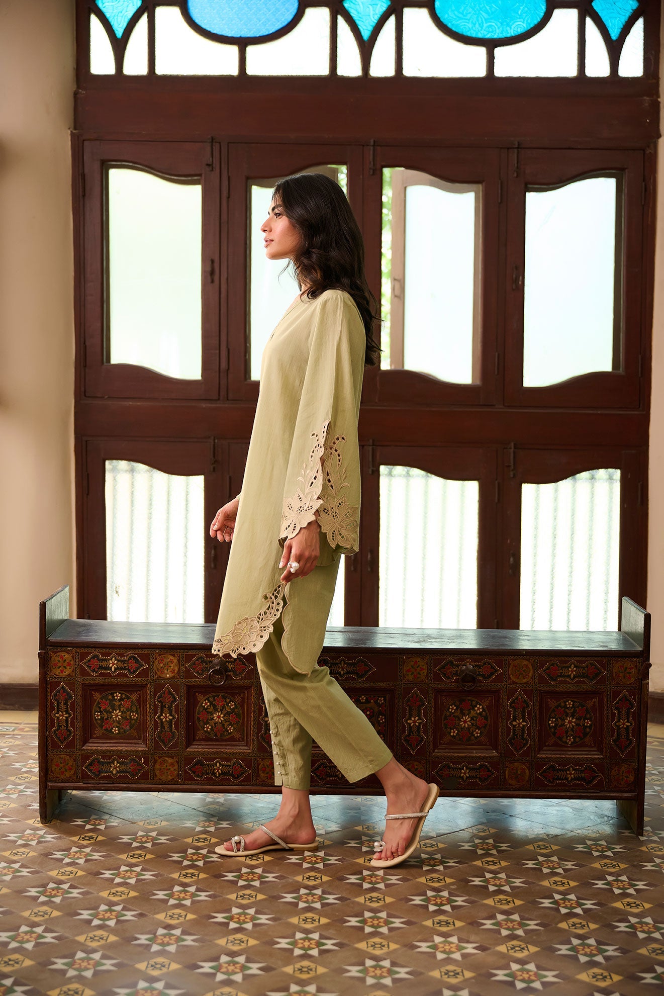 Ss24Dc-2324 Light Green 2Pcs Embroidered Kurta With Trouser