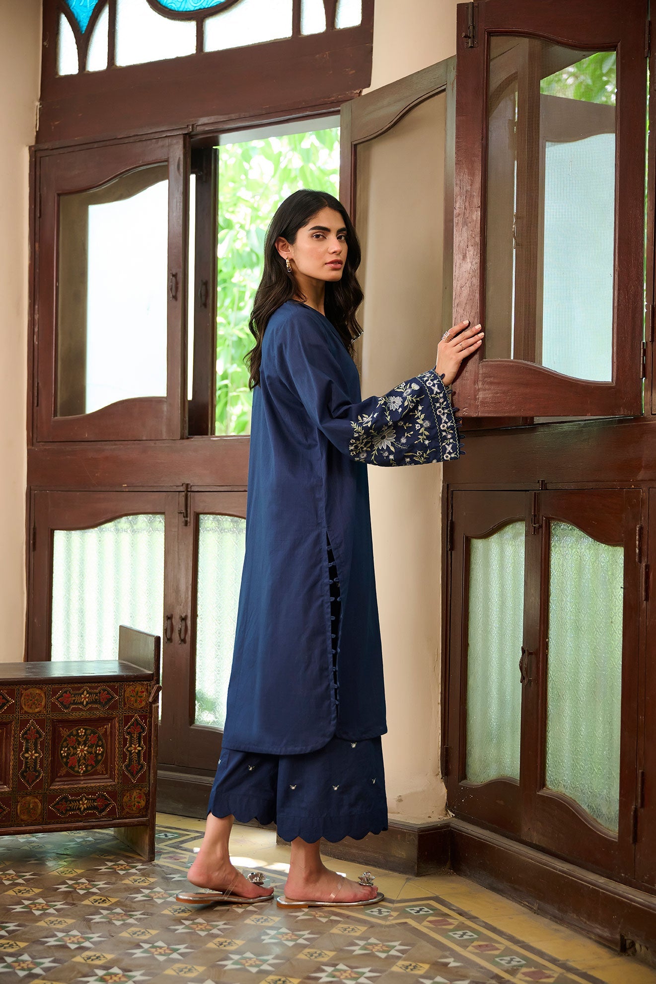 Ss24Dc-2328 Navy Blue 2Pcs Embroidered Kurta With Trouser