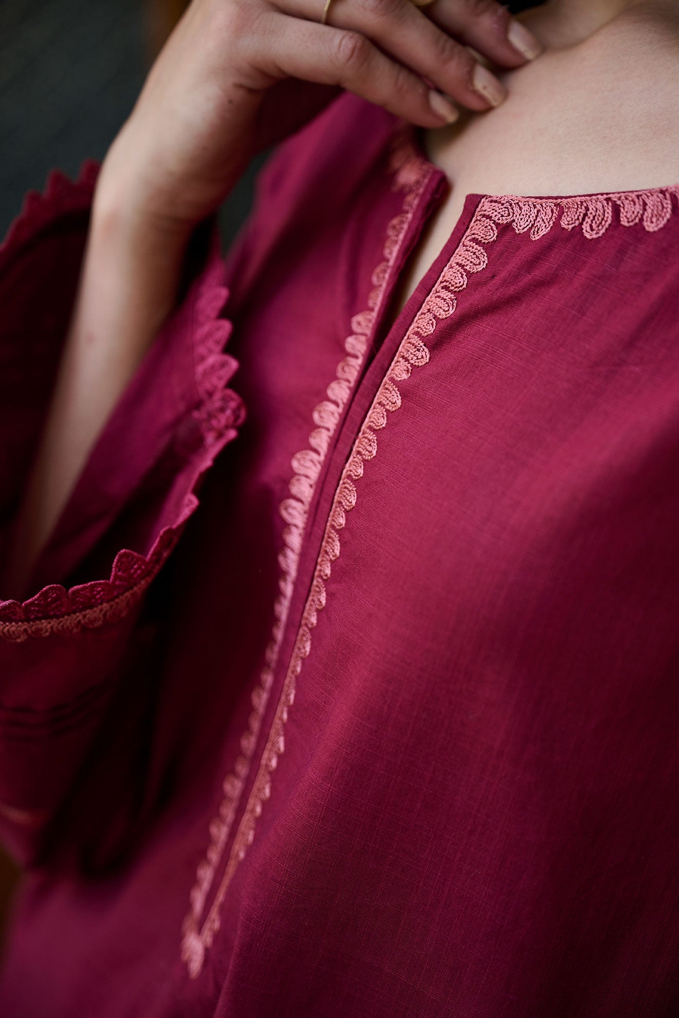 Ss24Dc-2323 Maroon 2Pcs Embroidered Kurta With Trouser