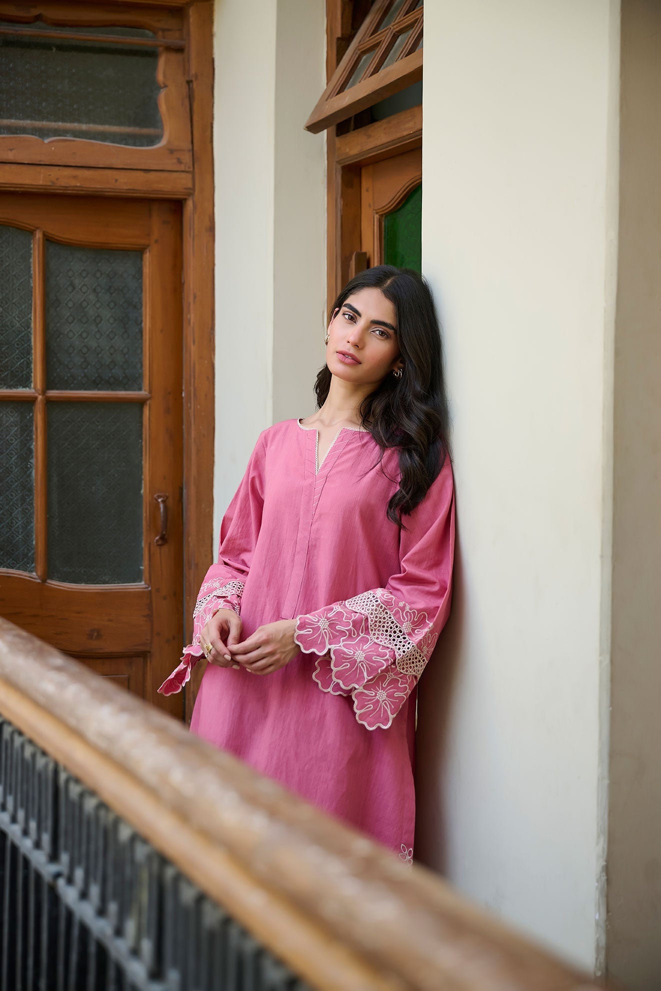 Ss24Dc-2321 Pink 2Pcs Embroidered Kurta With Trouser
