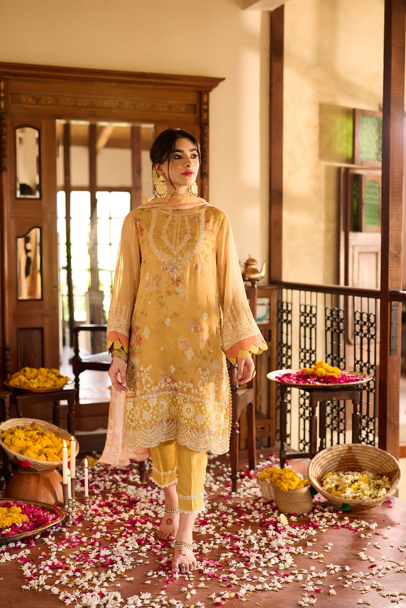 Ss24Da-2372 Yellow 2Pcs Embroidered Kurta With Trouser