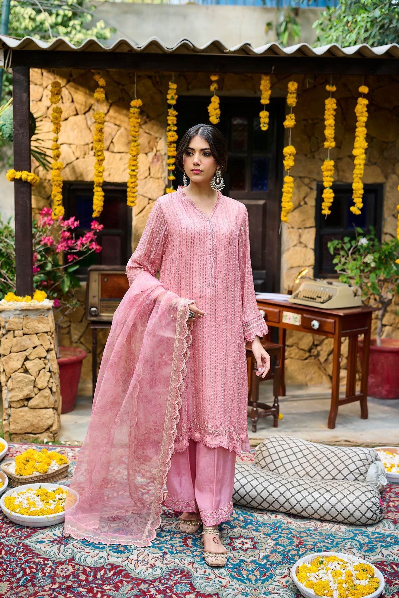 Ss24Da-2364 Pink 2Pcs Embroidered Kurta With Trouser