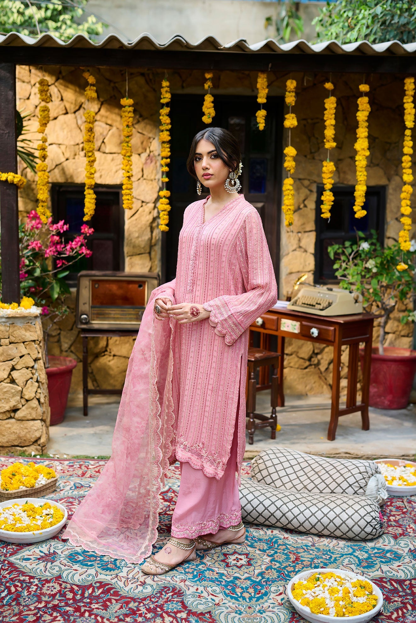 Ss24Da-2364 Pink 2Pcs Embroidered Kurta With Trouser