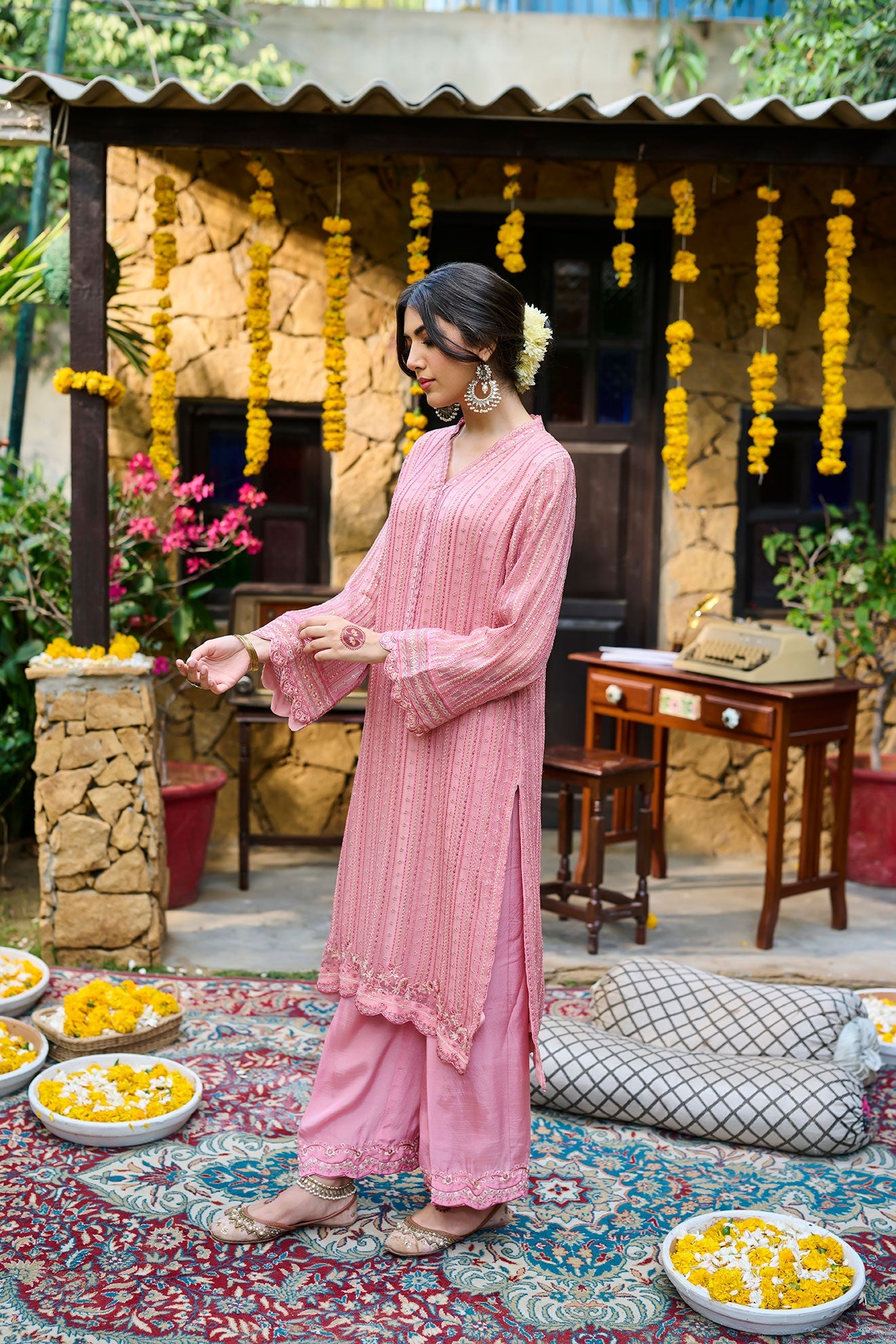 Ss24Da-2364 Pink 2Pcs Embroidered Kurta With Trouser