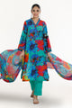 3 Piece Unstitched Printed Cotton Silk Suit With Printed Chiffon Dupatta