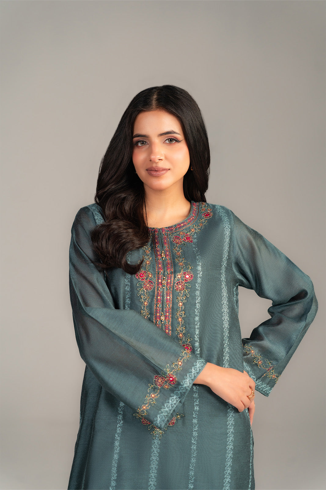 2 Piece Viscose Khadi Net Embroidered Suit (CS0436)