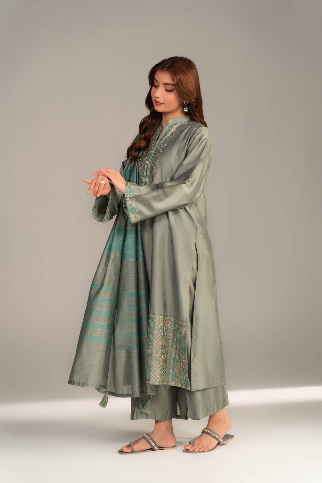 3 Piece Cotton Silk Embroidered Suit (CS0439)