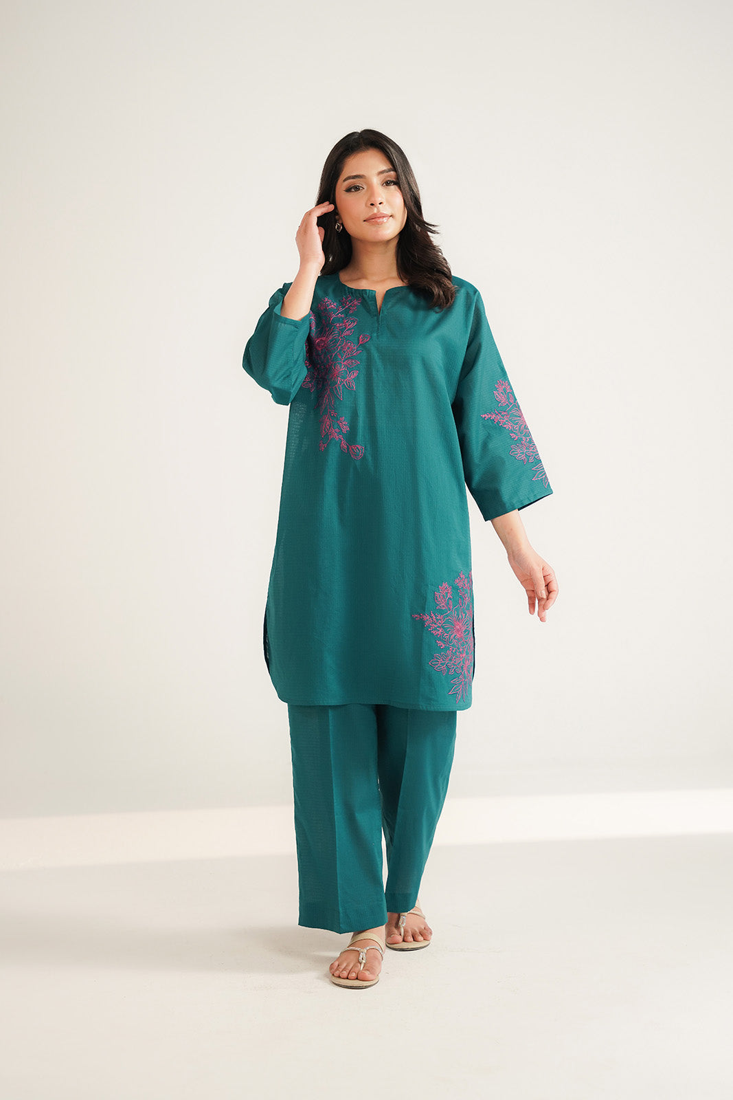 2 Piece Cotton Embroidered Suit (CS0476)