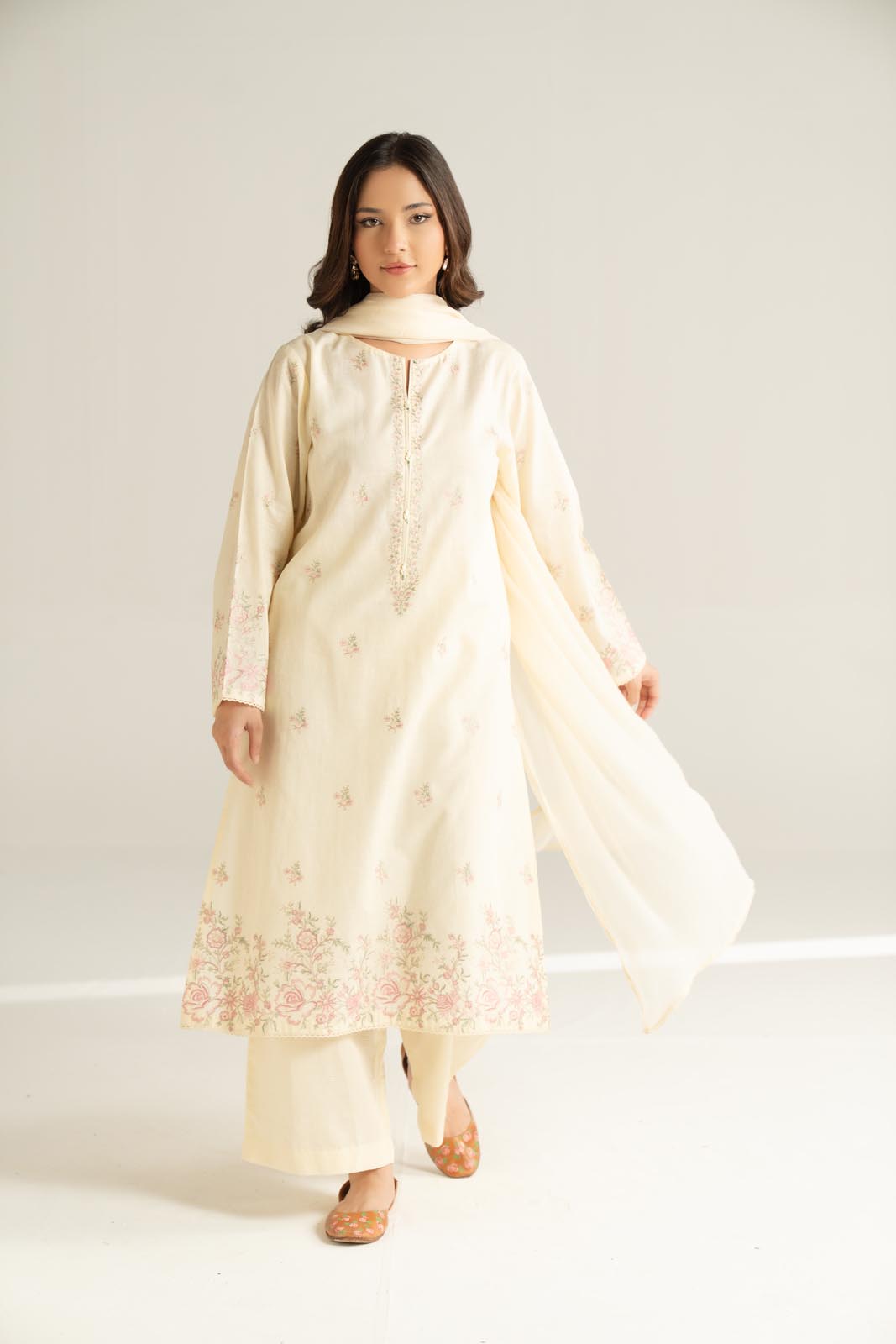 3 Piece Cotton Dobby Embroidered Suit (CS0627)