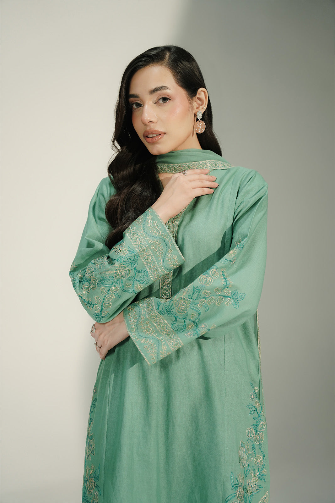 3 Piece Slub Khaddar Embroidered Suit (CS0727)
