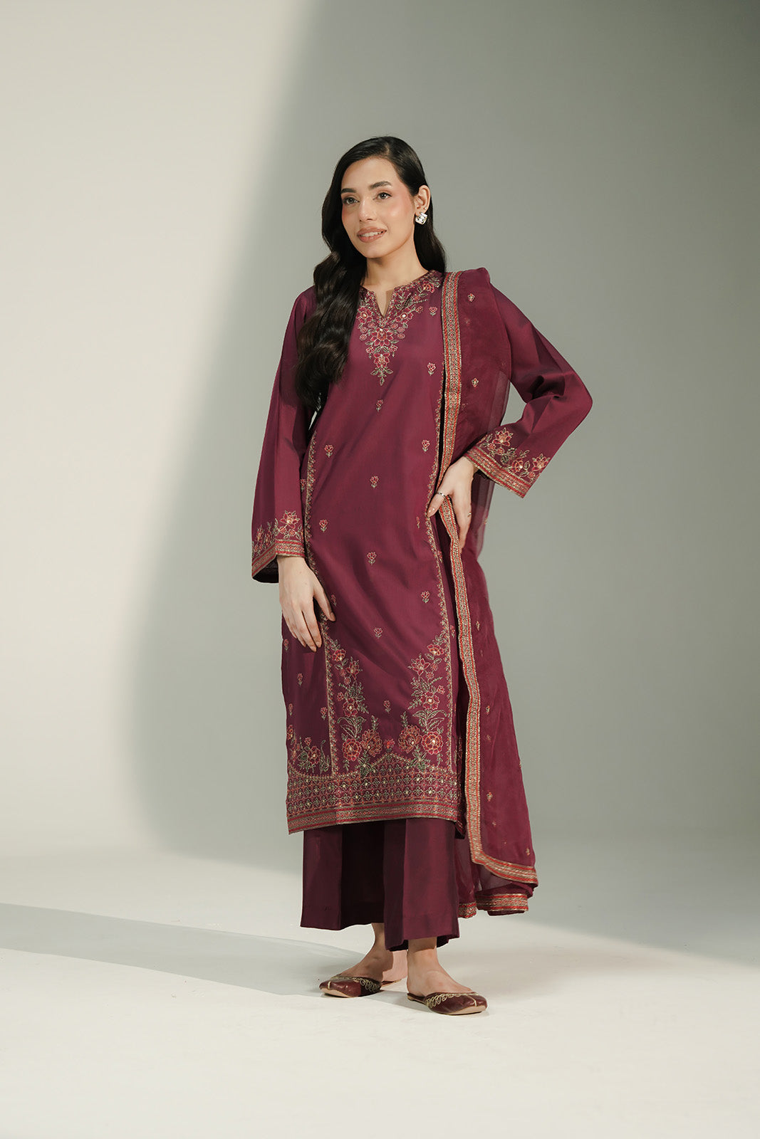 3 Piece Cotton Silk Embroidered Suit (CS0734)