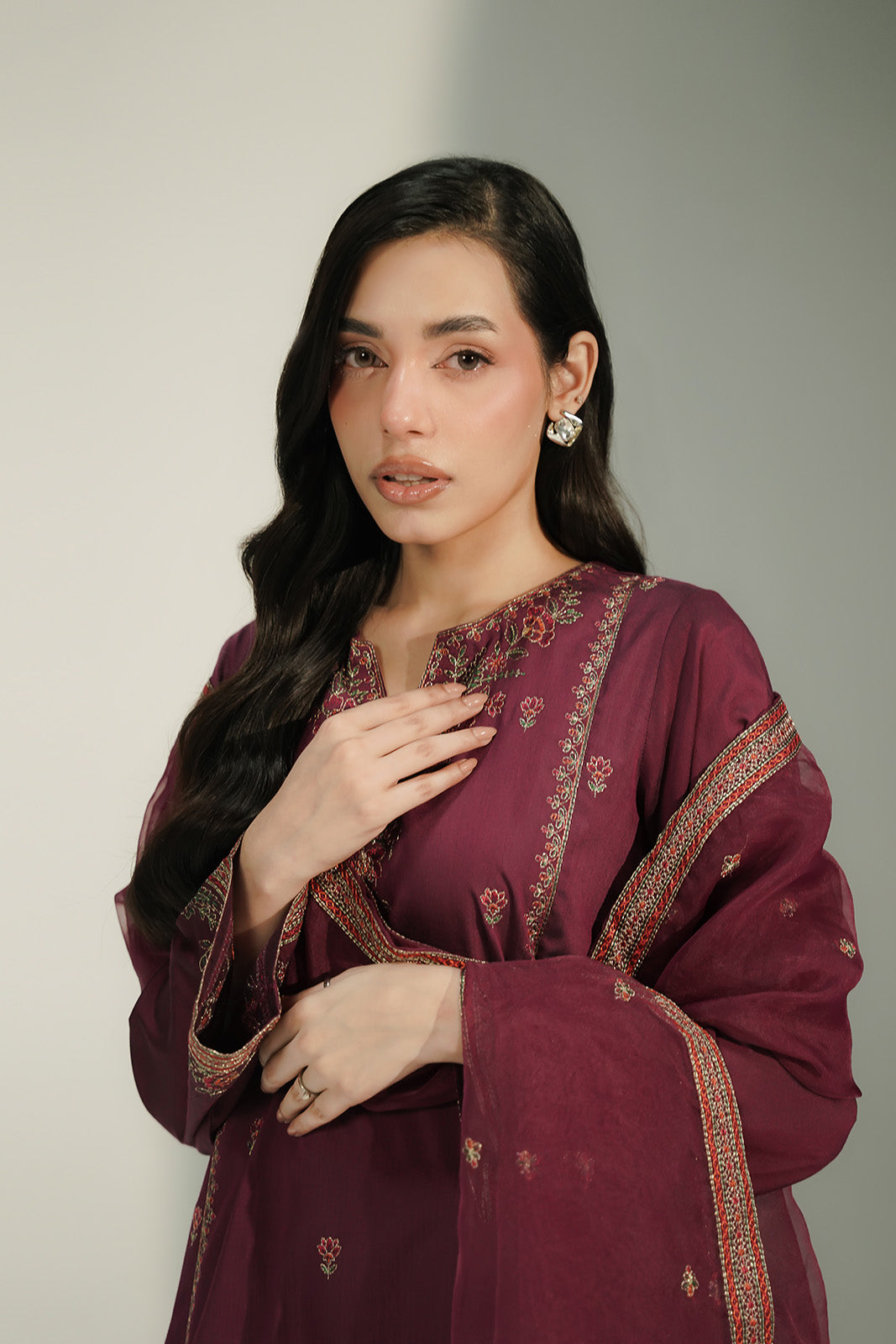 3 Piece Cotton Silk Embroidered Suit (CS0734)