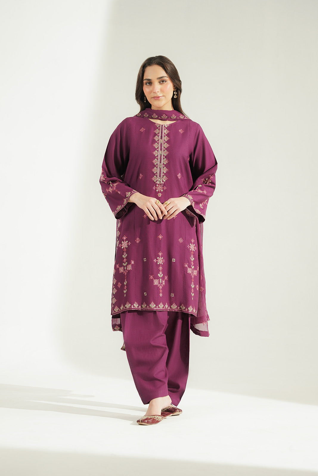 3 Piece Slub Khaddar Embroidered Suit (CS0755)