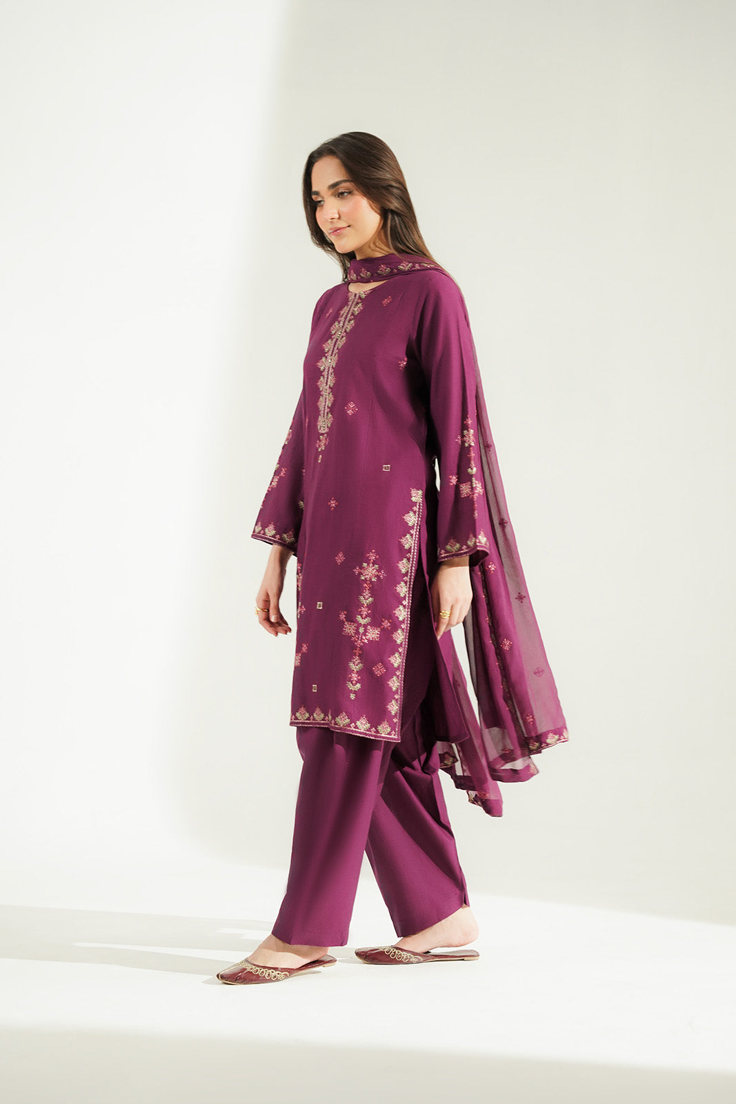 3 Piece Slub Khaddar Embroidered Suit (CS0755)
