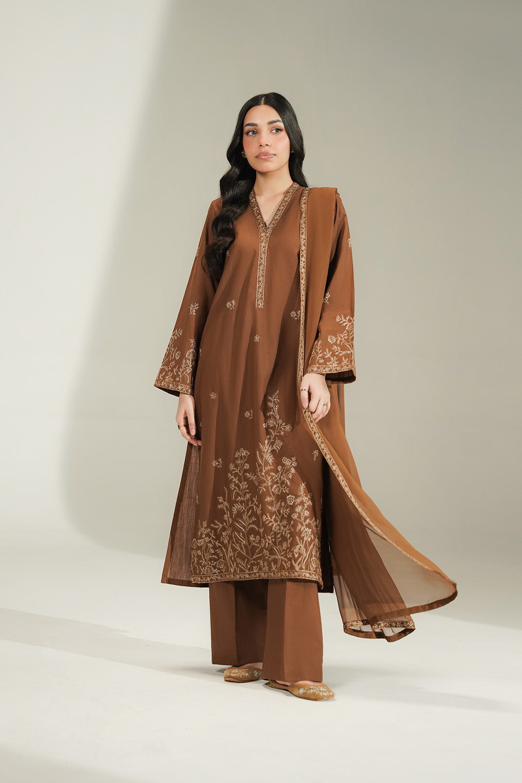 3 Piece Slub Khaddar Embroidered Suit (CS0760)