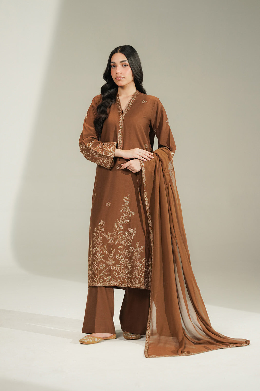3 Piece Slub Khaddar Embroidered Suit (CS0760)