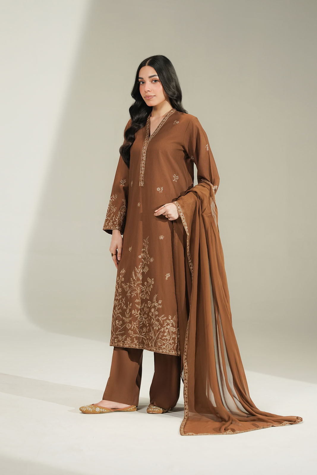 3 Piece Slub Khaddar Embroidered Suit (CS0760)