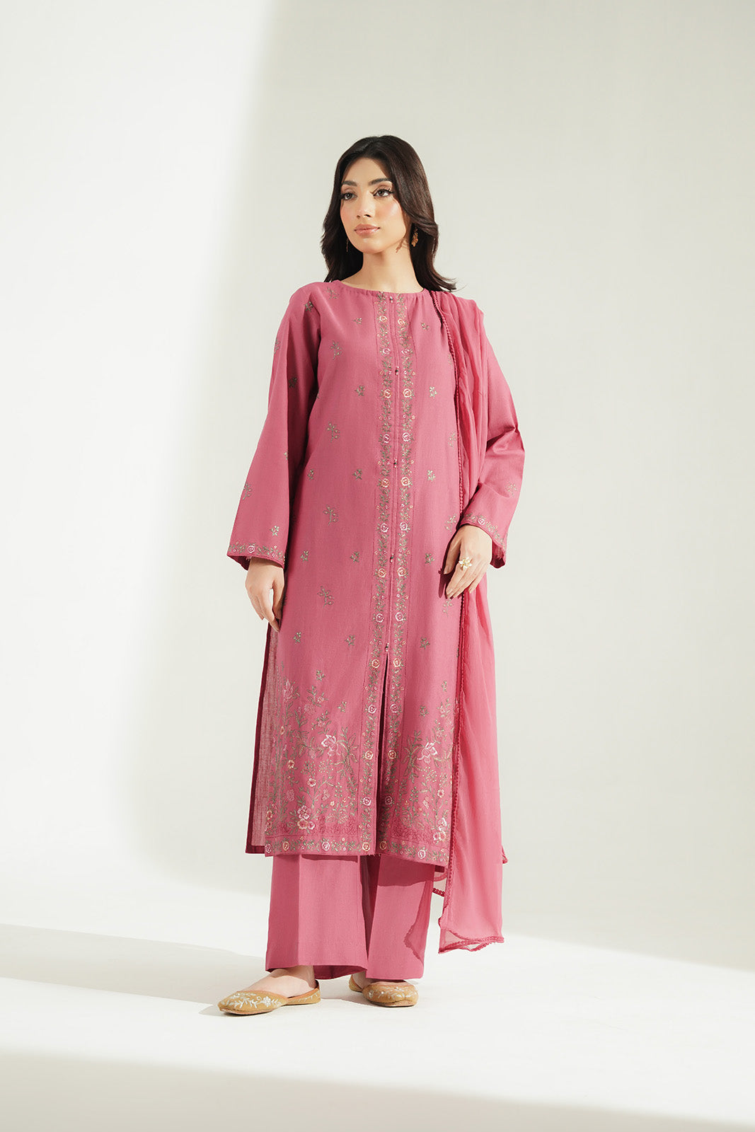 3 Piece Slub Khaddar Embroidered Suit (CS0771)