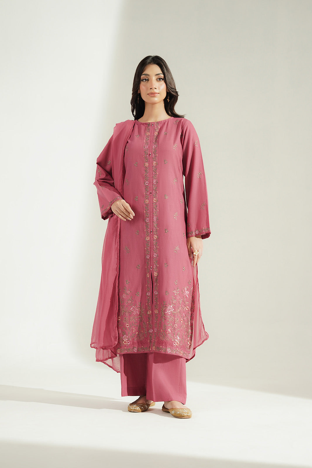 3 Piece Slub Khaddar Embroidered Suit (CS0771)