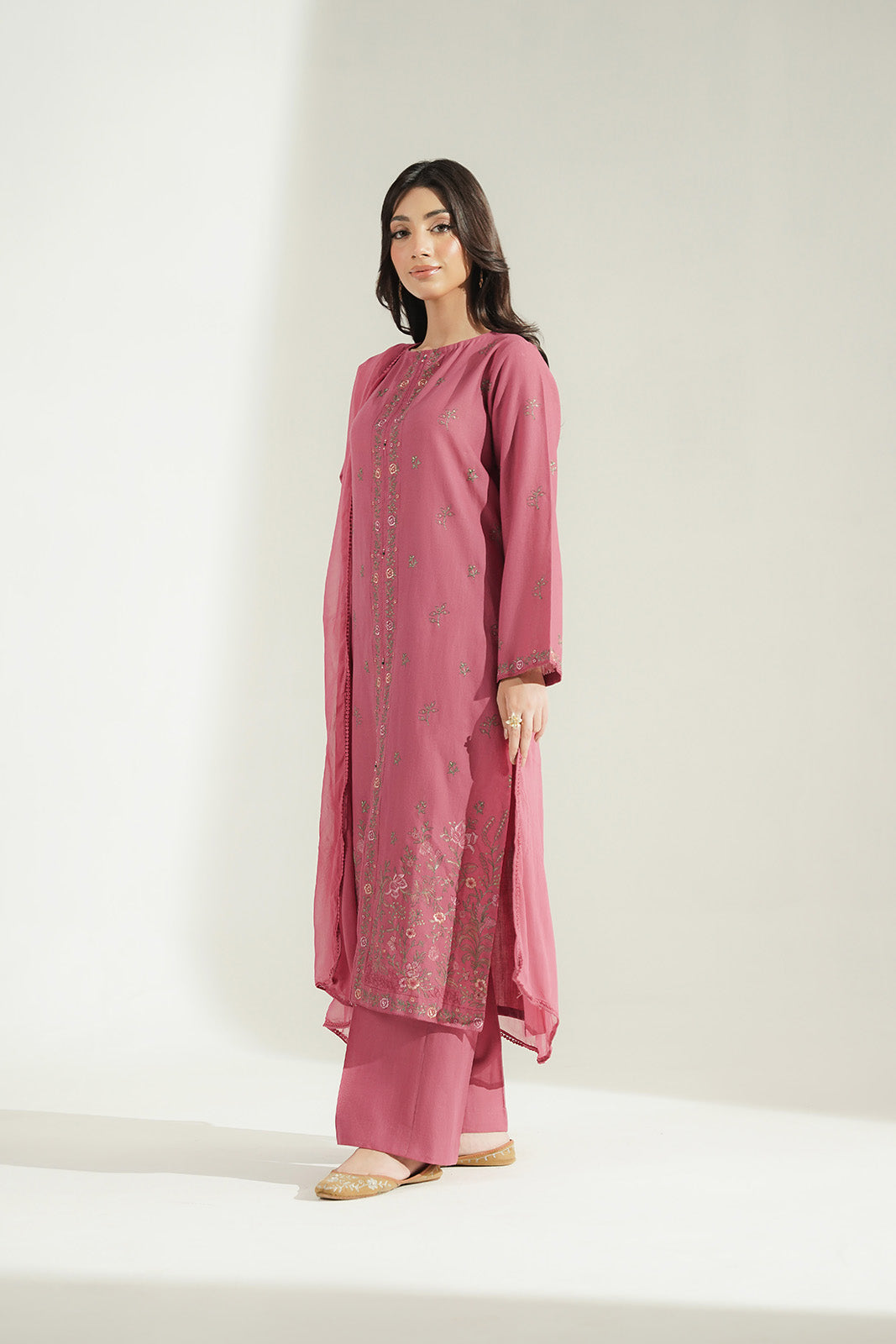 3 Piece Slub Khaddar Embroidered Suit (CS0771)