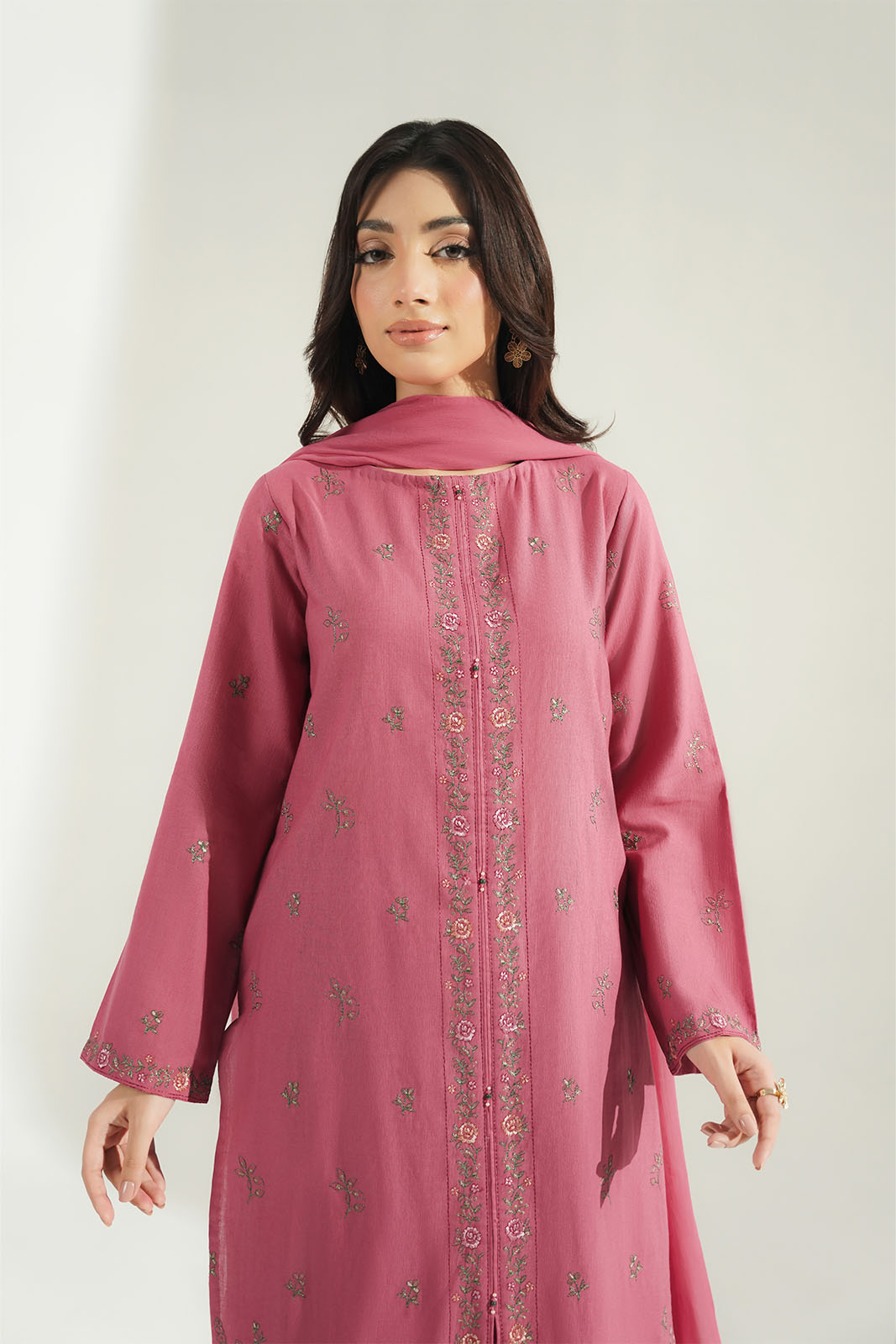 3 Piece Slub Khaddar Embroidered Suit (CS0771)