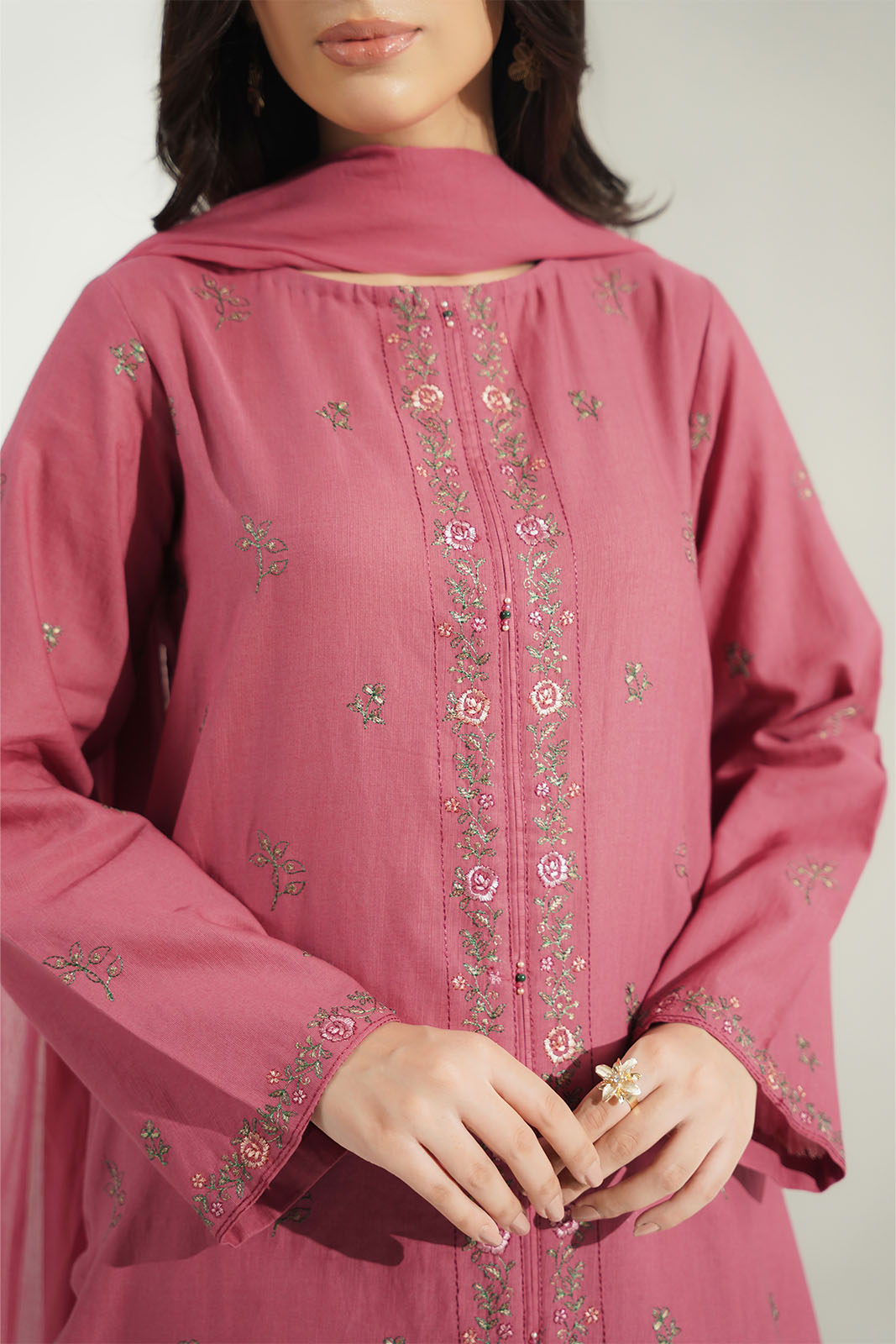 3 Piece Slub Khaddar Embroidered Suit (CS0771)