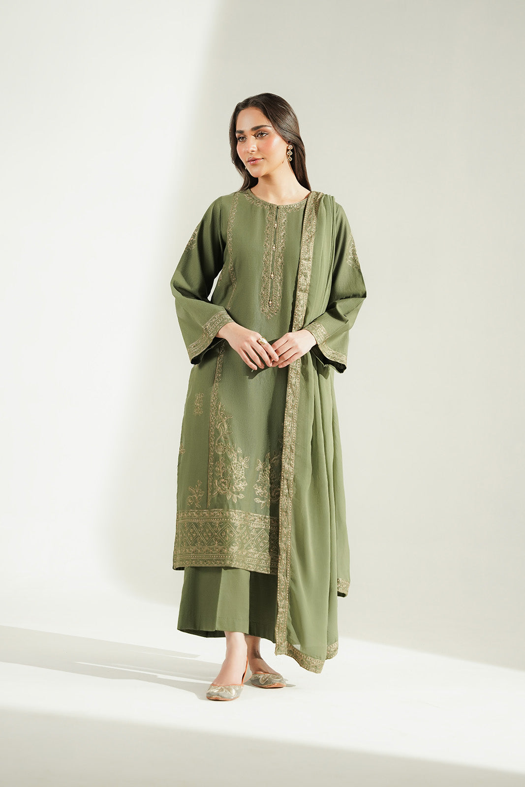 3 Piece Slub Khaddar Embroidered Suit (CS0773)
