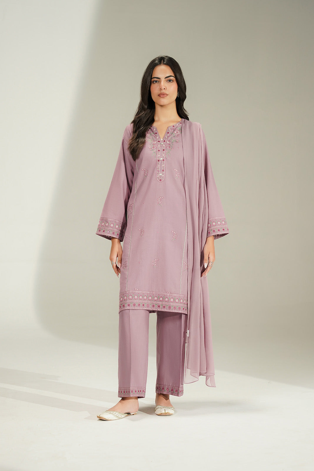 3 Piece Slub Khaddar Embroidered Suit (CS0781)