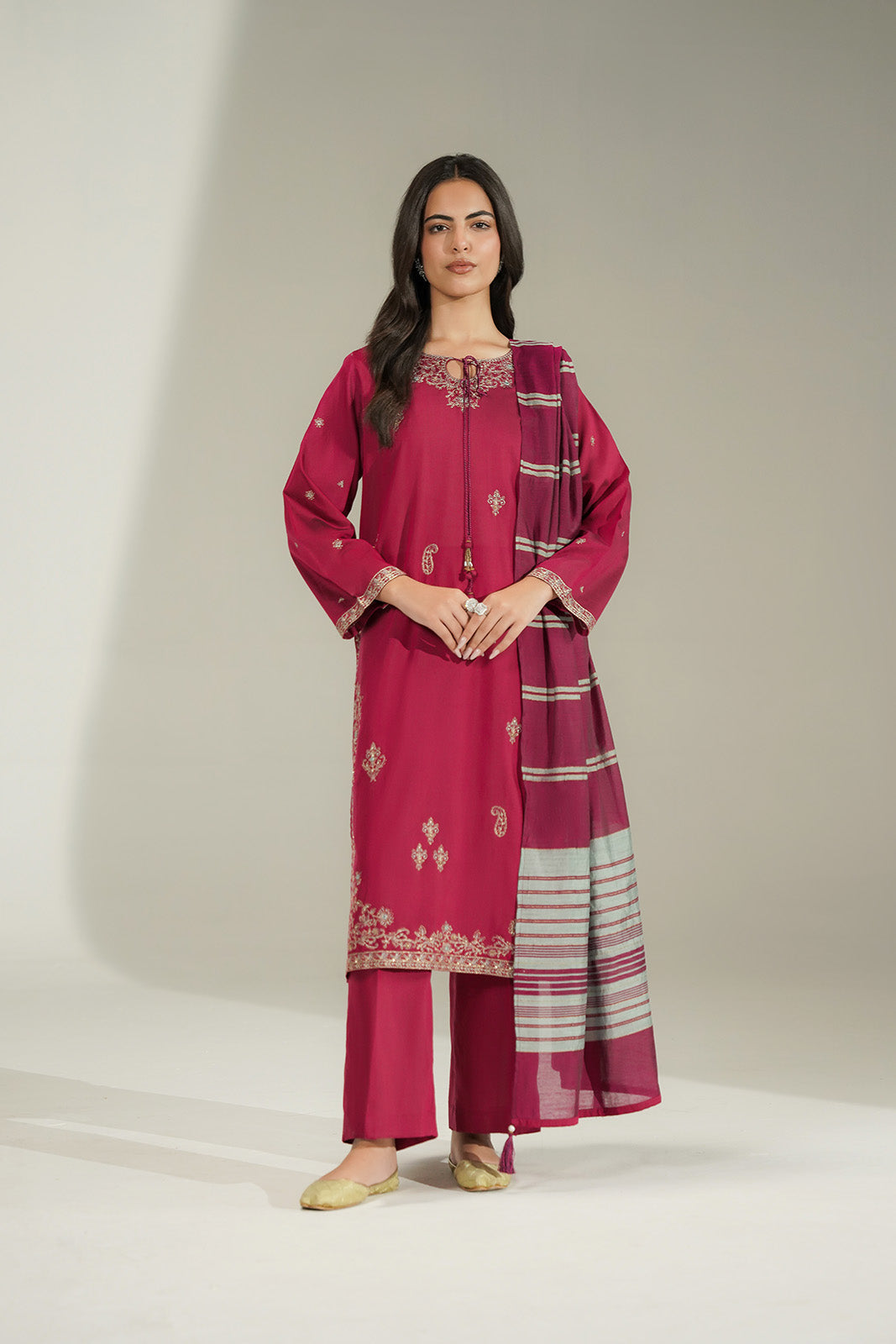 3 Piece Cotton Silk Embroidered Suit (CS0783)