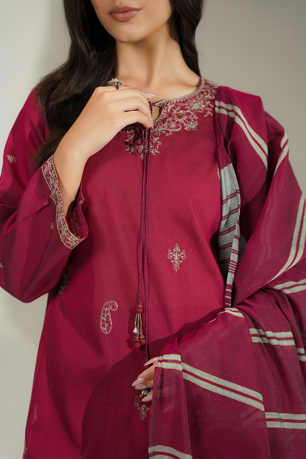 3 Piece Cotton Silk Embroidered Suit (CS0783)