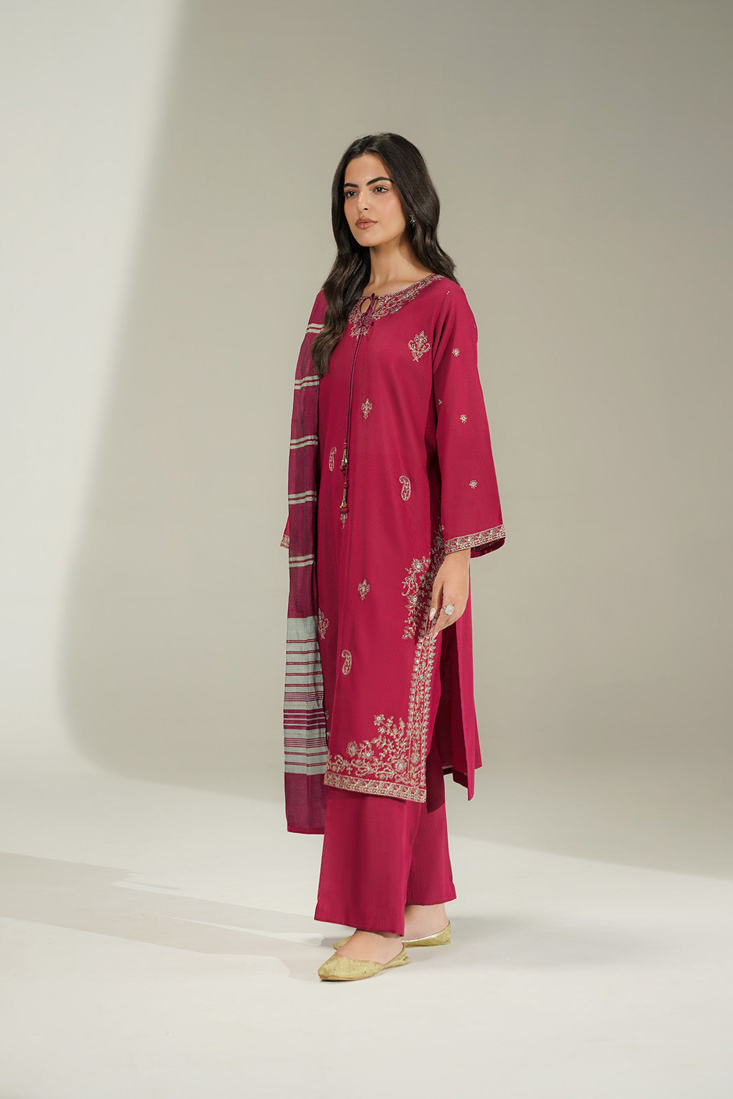 3 Piece Cotton Silk Embroidered Suit (CS0783)